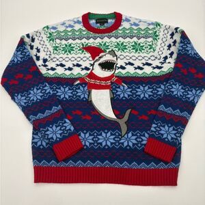Ugly Holiday Shark Sweater - Red, Blue, Green